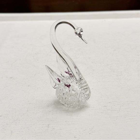 Hand Blown Lamp-open Work Art Glass Miniature Swan Figurine Clear Purple Vintage - Picture 7 of 14